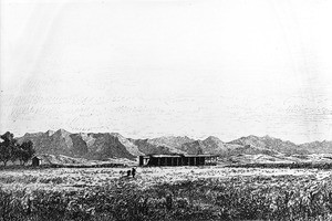 Drawing depicting Rancho de La Laguna in California, ca.1870