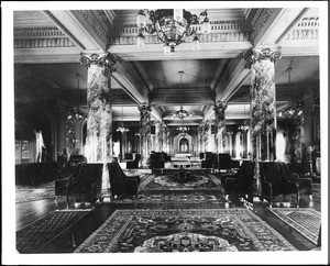 Interior of the lobby at Long Beach's Virginia Hotel, 1900-1910