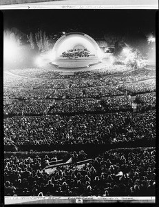 View of the Hollywood Bowl, showing the audience in the foreground