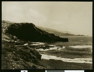 Waves crashing at Point Lobos in Monterey County, ca.1910