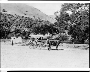 Ruins of Fort Tejon, showing a horse-drawn wagon, Los Angeles, ca.1895