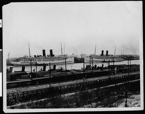 Los Angeles Harbor with the "Yale" and the "Harvard" dockside