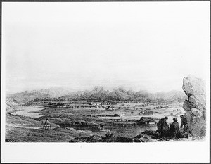 Drawing depicting the presidio and pueblo of Mission San Carlos, Monterey, 1839