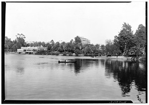 Canoes on a lake in Westlake Park, December 27, 1926