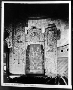 Detail of a side statue inside the auditorium of the Mayan Theater in Los Angeles