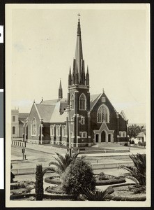 Exterior view of an unidentified Catholic Church in Watsonville, ca.1900