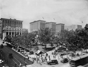 View of Pershing Square looking west on Hill Street and 6th Street, Los Angeles, ca.1926