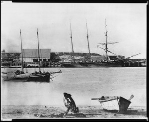 View of San Pedro harbor and the shipping docks, Los Angeles, ca.1885