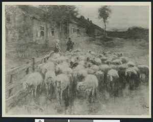 Painting depicting a "Flock of Sheep", by Anton Mauve, ca.1900