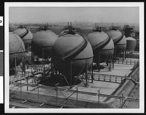 Exterior of Butadiene storage tanks of the Shell Chemical Company, ca.1940