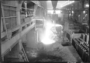 Molten steel poured in a steel mill