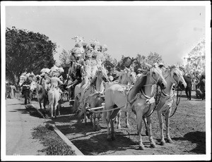 Coach drawn by 6 white horses in the Los Angeles Fiesta, ca.1901