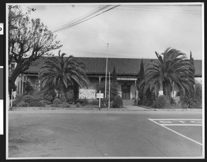 Exterior view of the restored ruins of an Administrative Building of the San Jose Mission, 1937