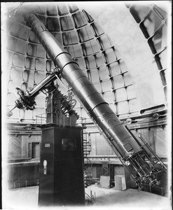 Thirty-six foot refractor telescope inside the Lick Observatory dome on Mount Hamilton, Santa Clara, California