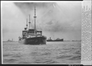 Union Oil tanker "Montebello" outbound from the harbor, ca.1930/1939