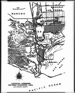 Drawn map of historical landmarks in the San Pedro-Wilmington Area