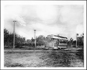 The first electric streetcar between Los Angeles and Pasadena, ca.1900