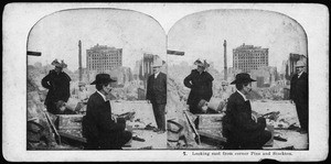 San Francisco earthquake damage, showing refugees from the corner of Pine and Stockton Streets, 1906