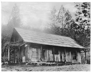 Exterior view of the James Marshall cabin in Coloma, ca.1890