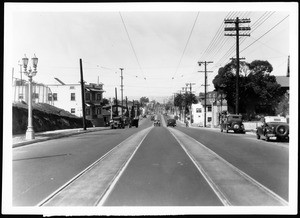 View of Temple Street looking west from Edgeware Road after paving to new lines and new grade, ca.1930-1960