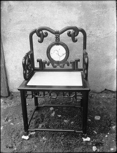 Fine teakwood and marble chair at Mission San Carlos Borromeo, Monterey, ca.1908