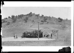 View of the Asistencia Santa Ysabel at the San Diego Mission, showing cross and bells, ca.1904