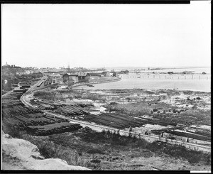 San Pedro Harbor looking northeast from the Southern Pacific Depot / Railroad yard, ca.1895