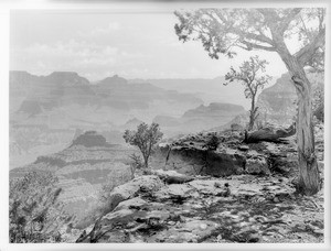 View looking east from Havasupai Point on the rim of the Grand Canyon west of the Bright Angel Hotel, 1900-1902