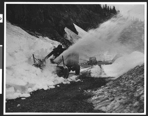 Snowplow removing snow from Chinnook Pass on Mount Rainier by the south entrance, 1900-1950