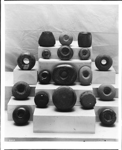 Collection of 18 prehistoric Indian artifacts (descodels or discodels) from Southern California, January 1904