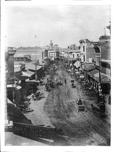 Spring Street looking north from First Street, Los Angeles, ca.1880-1884