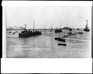 Rear Admiral Robley Evans' torpedo flotilla entering San Pedro Harbor, ca.1908