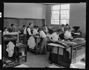 John Burrough Junior High School students working in the Print Shop