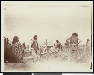 Mojave Indians mourning at the perimeter of cremated ashes