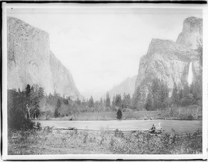 Bridal Veil Falls, El Capitan and the floor of Yosemite Valley in Yosemite National Park, ca.1900