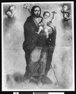 Painting of Saint Joseph and child, possibly at a mission in Old Town, San Diego, 1901