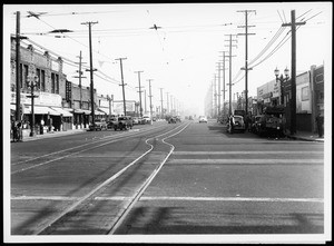 Santa Barbara Avenue looking west from Vermont Avenue after roadwork, November 17, 1937