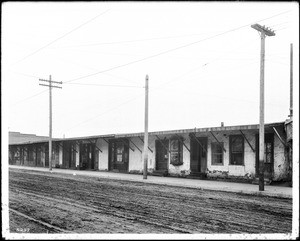 Exterior view of an adobe house (houses?) in Sonora Town, Los Angeles, ca.1895