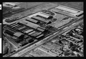 Aerial view of long buildings in Los Angeles