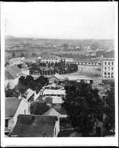 Birdseye view of the Los Angles Plaza, 1878