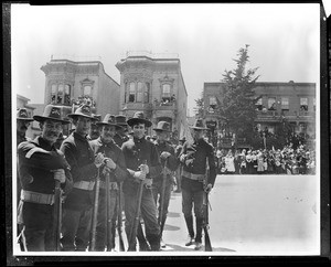 Southern Californian veterans of the Spanish-American War at rest during a parade, San Francisco, ca.1898