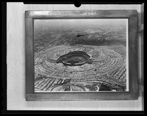 Birdseye view of Dodger Stadium in Chavez Ravine, 1962