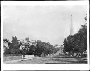 View of Broadway looking north from Third Street, Los Angeles, ca.1882-1885