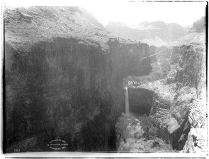 View from above towards Mooney Falls in Havasu Canyon, Grand Canyon, ca.1899