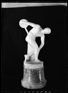 Statue depicting a discus thrower for the Tenth Olympic Games, October, 1932