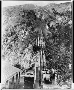 Mount Lowe Incline Railway and passengers, California, ca.1901