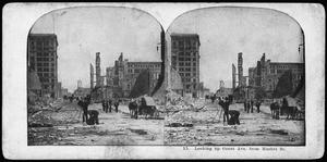 San Francisco earthquake damage, showing a photographer on Grant Avenue from Market Street, 1906