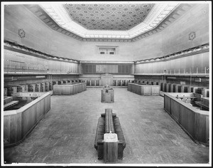 Interior view of the trading floor of the Los Angeles Stock Exchange empty of people