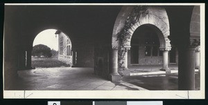 Interior view of Oak and Old Chapel at Stanford University, ca.1900