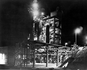Nighttime view of the exterior of an unidentified oil refinery